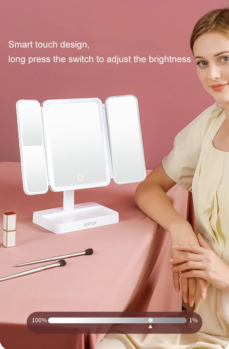 Tri-Fold LED Sminkspegel – Perfekt makeup varje gång!