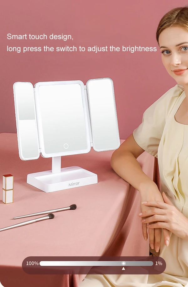 Tri-Fold LED Sminkspegel – Perfekt makeup varje gång!