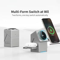 Qi2 3-i-1 Trådlös Laddare med Automatisk Roterande Docka för iPhone, AirPods och Apple Watch