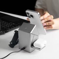 Qi2 3-i-1 Trådlös Laddare med Automatisk Roterande Docka för iPhone, AirPods och Apple Watch