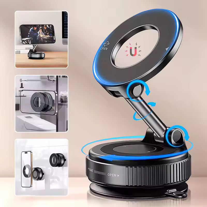 MagGrip 360° – Magnetisk Mobilhållare för Bil med Sugkopp och Fällbar Design